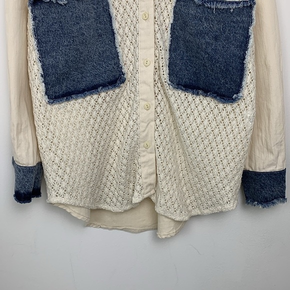 Tiffany & Tomato Knitted Crochet Denim Patch Blouse Shirt - Picture 3 of 10